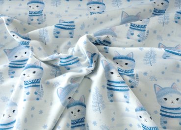Frozzen Kity Hilco French Terry Kinderstoff Meterware mit Katzen Sweatstoff